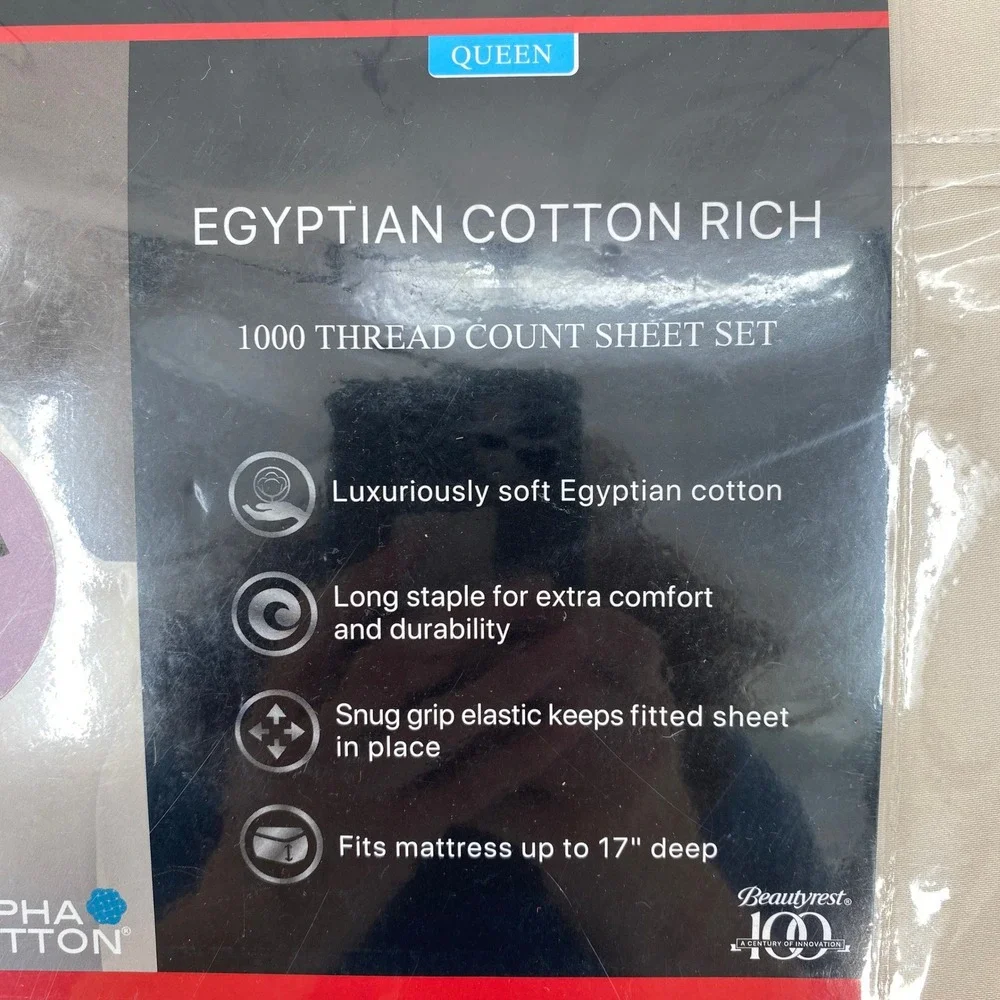 Beautyrest Black Sheet Set Queen Oatmeal 1000TC Egyptian Cotton Rich Deep Pocket
